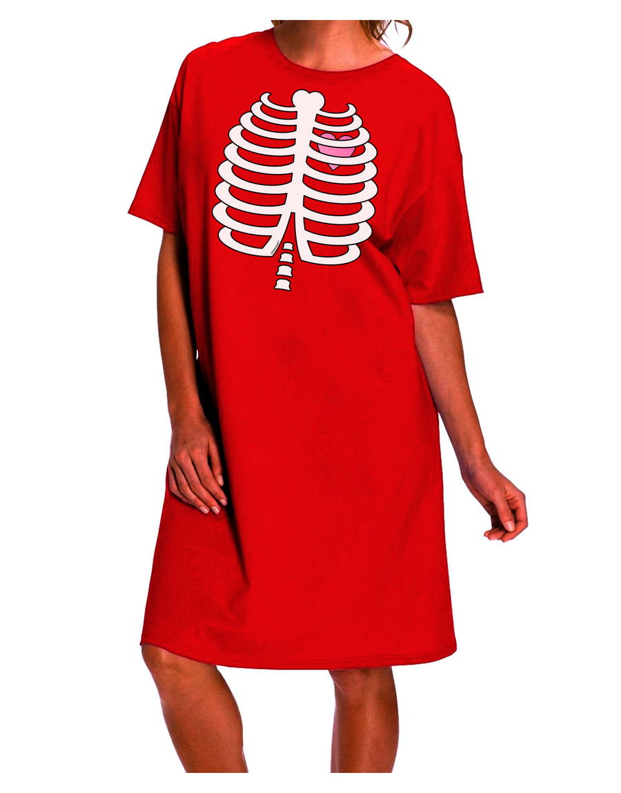 Halloween Adult Night Shirt Dress featuring Skeleton Ribcage and Pink Heart-Night Shirt-TooLoud-Red-One-Size-Fits-Most-Davson Sales