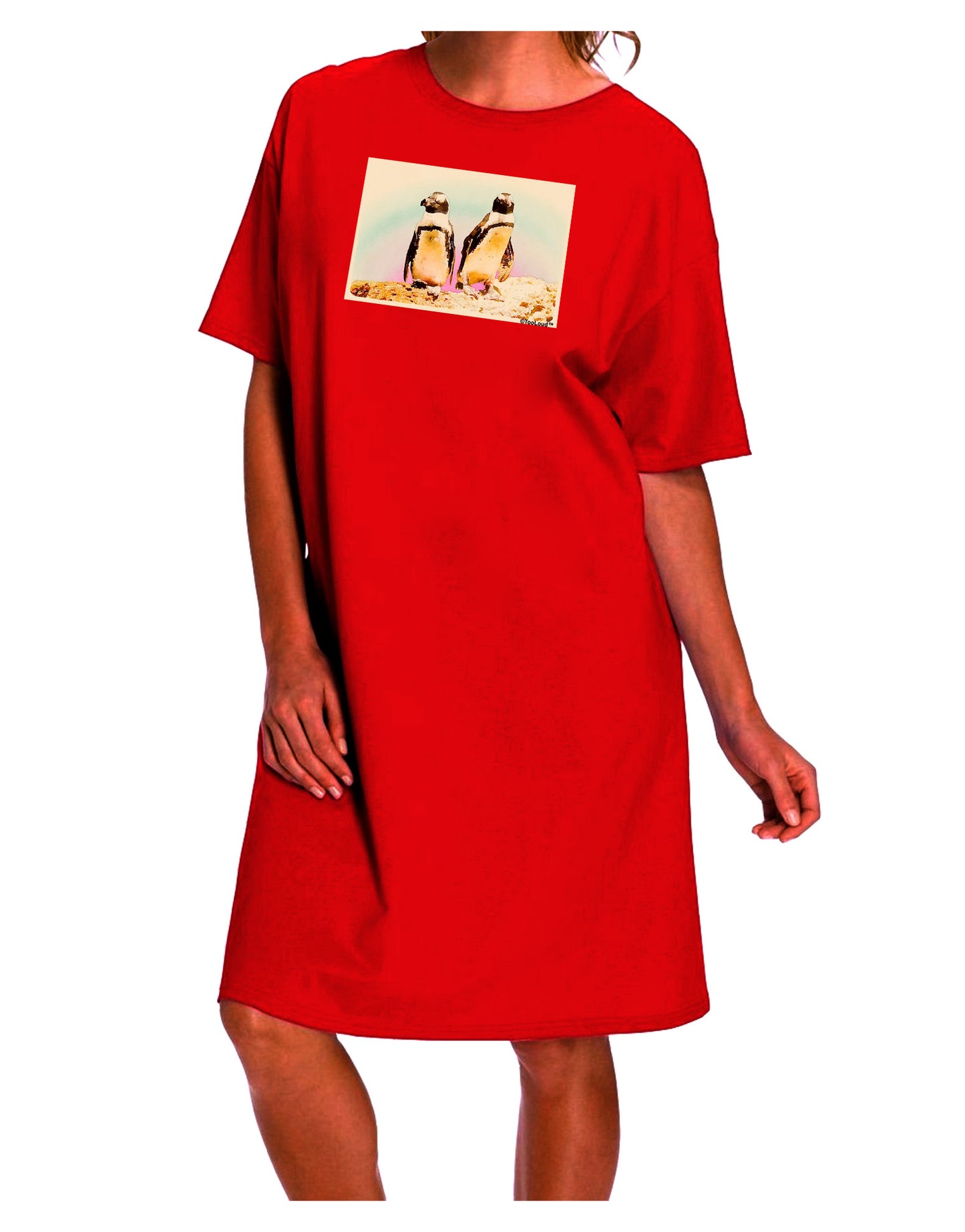 Stylish and Elegant Magellanic Penguin Watercolor Night Shirt Dress for Adults-Night Shirt-TooLoud-Red-One-Size-Fits-Most-Davson Sales