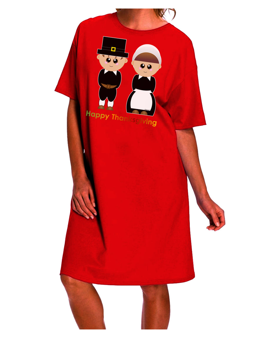 Stylish Thanksgiving Night Shirt Dress featuring Adorable Pilgrim Couple-Night Shirt-TooLoud-Red-One-Size-Fits-Most-Davson Sales