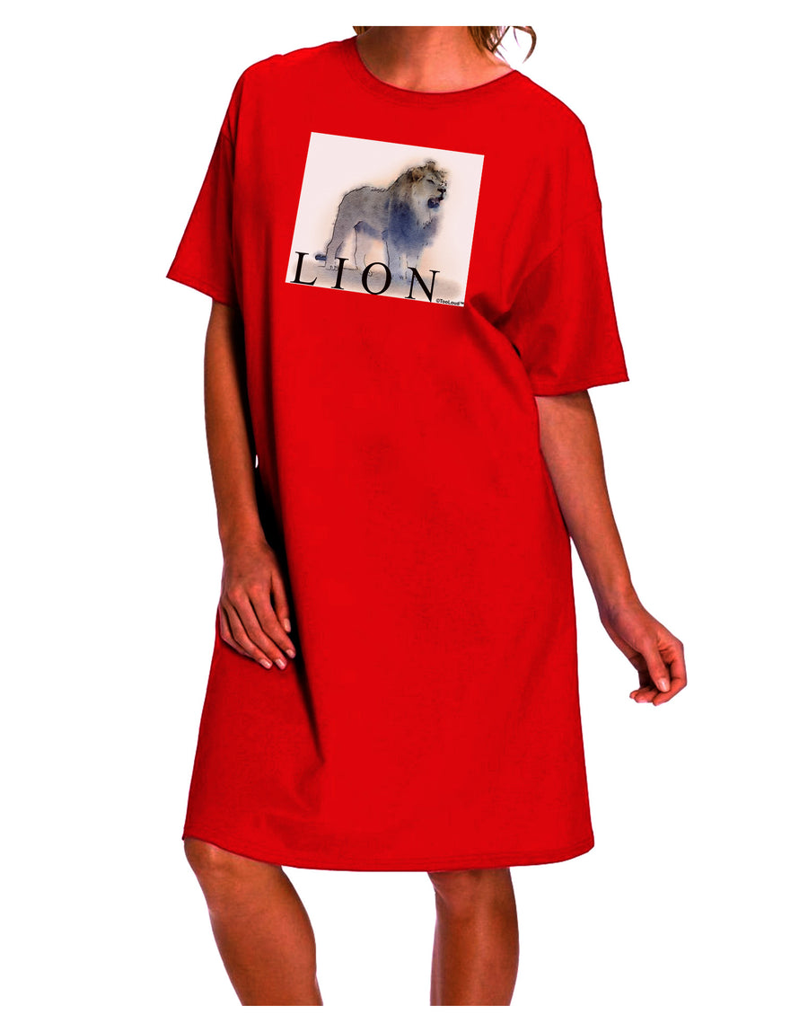 Night Shirt Dress with Lion Watercolor B Text Dark Adult-Night Shirt-TooLoud-Red-One-Size-Fits-Most-Davson Sales