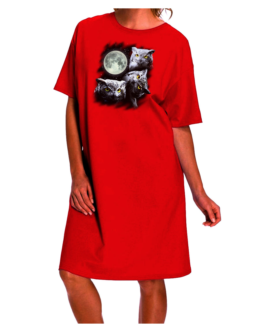 Stylish and Elegant Nocturnal Attire: Three Owls and Moon Adult Night Shirt Dress-Night Shirt-TooLoud-Red-One-Size-Fits-Most-Davson Sales