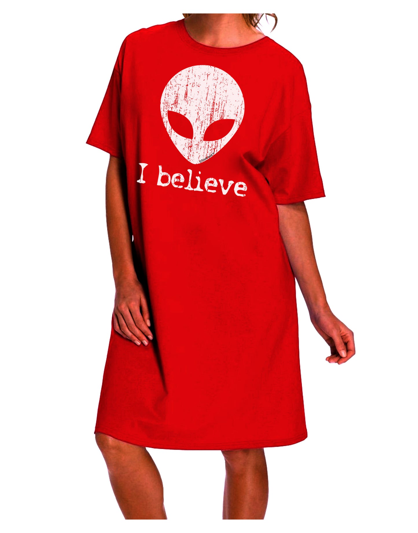 Exquisite Extraterrestrial - I Believe Distressed Adult Night Shirt Dress by TooLoud-Night Shirt-TooLoud-Red-One-Size-Davson Sales