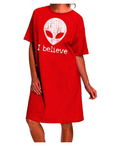 Exquisite Extraterrestrial - I Believe Distressed Adult Night Shirt Dress by TooLoud-Night Shirt-TooLoud-Red-One-Size-Davson Sales