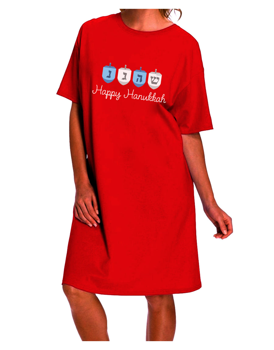Elegant Hanukkah-themed Adult Night Shirt Dress with Blue Dreidels-Night Shirt-TooLoud-Red-One-Size-Fits-Most-Davson Sales