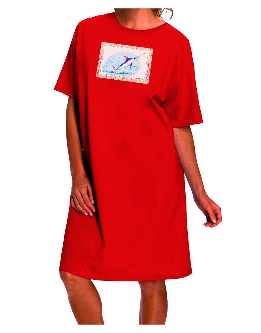 Elegant Swordfish Watercolor Adult Night Shirt Dress for Discerning Shoppers-Night Shirt-TooLoud-Red-One-Size-Fits-Most-Davson Sales