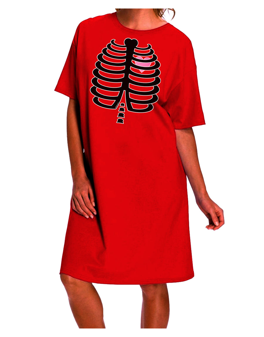 Stylish Halloween Night Shirt Dress with Black Skeleton Ribcage and Pink Heart-Night Shirt-TooLoud-Red-One-Size-Fits-Most-Davson Sales