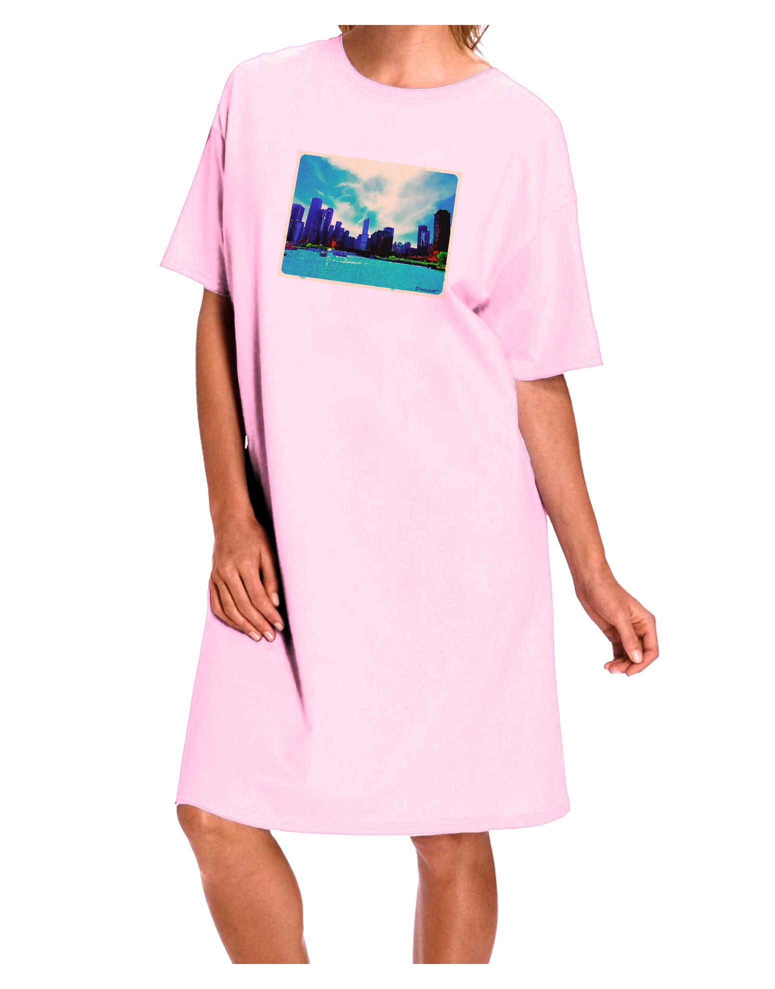 Chicago Skyline Watercolor Adult Wear Around Night Shirt and Dress-Night Shirt-TooLoud-Pink-One-Size-Fits-Most-Davson Sales