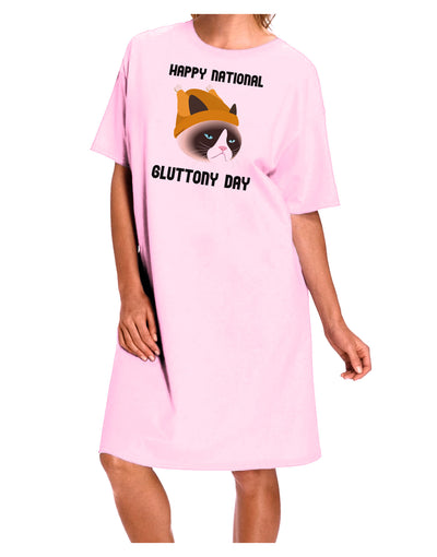 Gluttony Day Disgruntled Cat Adult Wear Around Night Shirt and Dress by-Night Shirt-TooLoud-Pink-One-Size-Fits-Most-Davson Sales