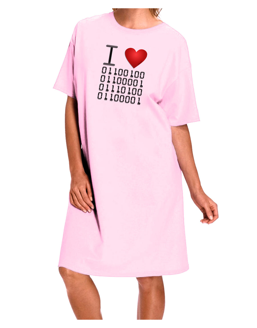 I Heart Binary Data Adult Wear Around Night Shirt and Dress-Night Shirt-TooLoud-Pink-One-Size-Fits-Most-Davson Sales