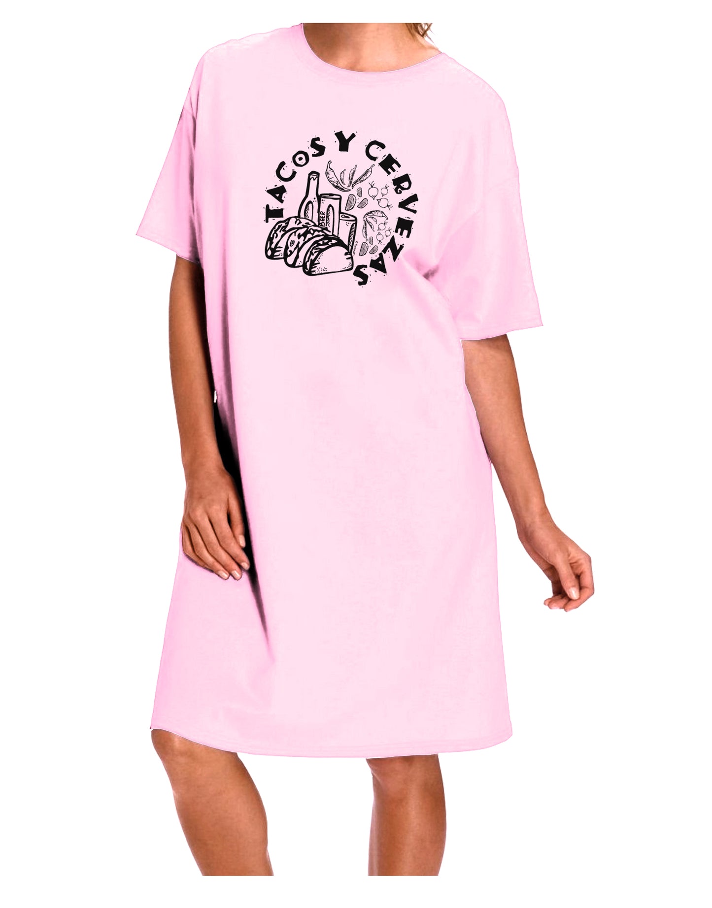 Tacos Y Cervezas Adult Wear Around Night Shirt and Dress-Night Shirt-TooLoud-Pink-One-Size-Fits-Most-Davson Sales