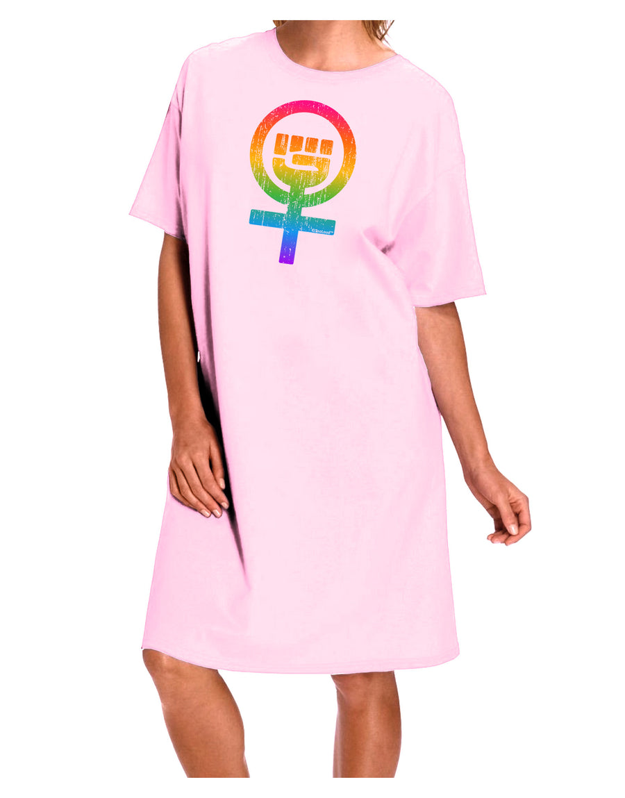 Rainbow Distressed Feminism Symbol Adult Wear Around Night Shirt and Dress-Night Shirt-TooLoud-Pink-One-Size-Fits-Most-Davson Sales