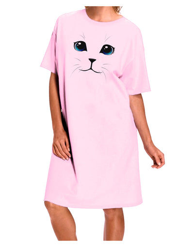 Blue-Eyed Cute Cat Face Adult Wear Around Night Shirt and Dress