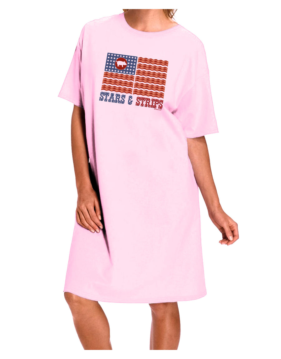 American Bacon Flag - Stars and Strips Adult Wear Around Night Shirt and Dress-Night Shirt-TooLoud-Pink-One-Size-Fits-Most-Davson Sales