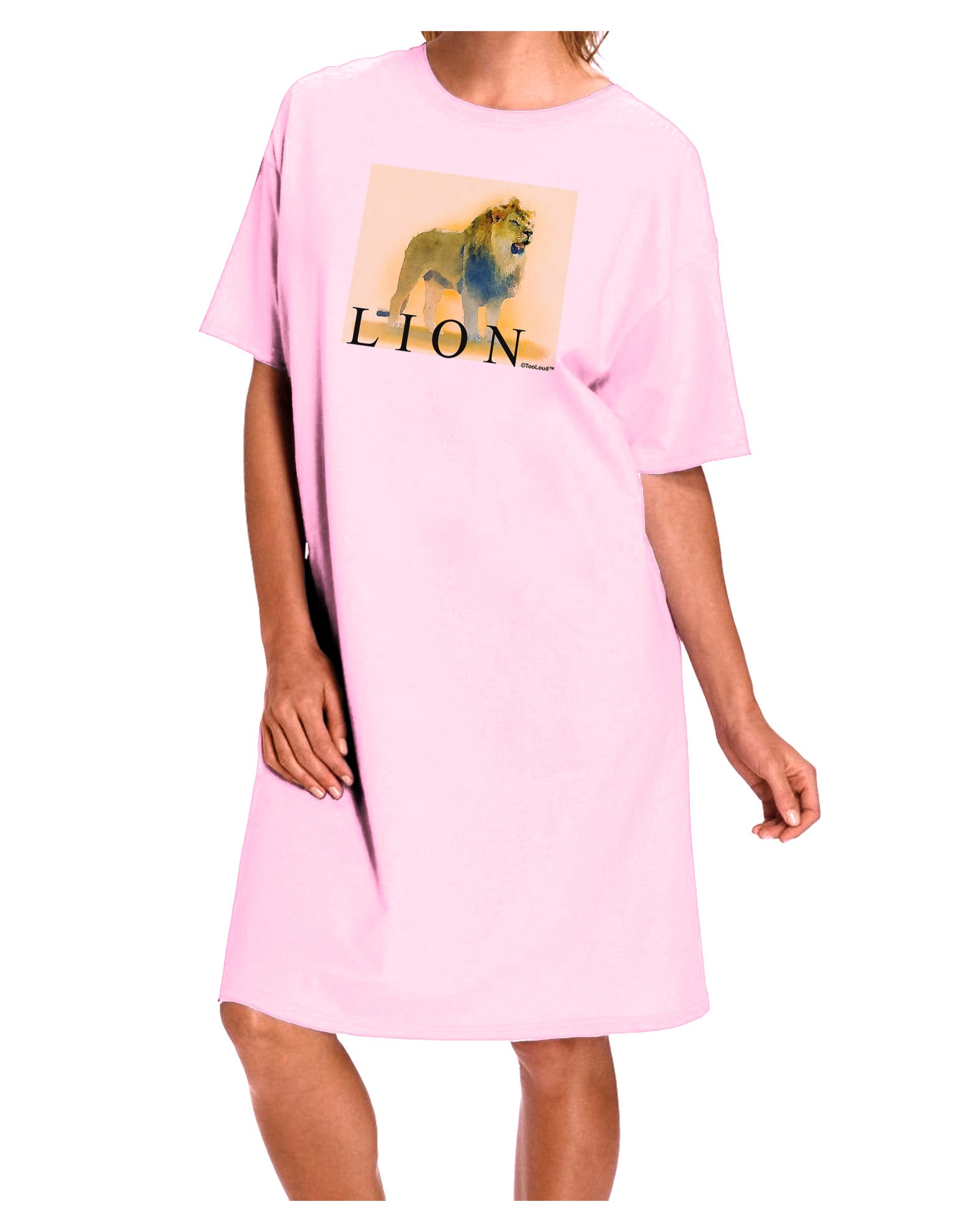 Lion Watercolor 1 Text Adult Wear Around Night Shirt and Dress-Night Shirt-TooLoud-Pink-One-Size-Fits-Most-Davson Sales