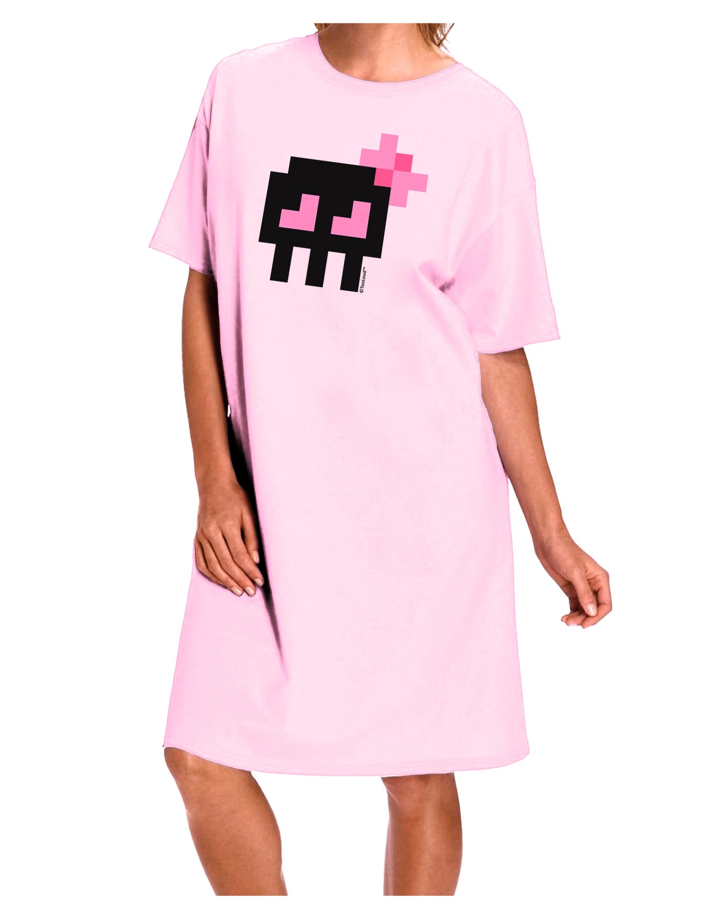 Retro 8-Bit Skull with Pink Bow Adult Wear Around Night Shirt and Dress-Night Shirt-TooLoud-Pink-One-Size-Fits-Most-Davson Sales