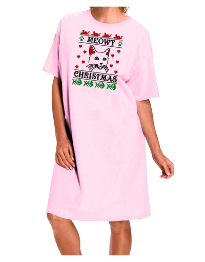 Meowy Christmas Cat Knit Look Adult Wear Around Night Shirt and Dress by-Night Shirt-TooLoud-Pink-One-Size-Fits-Most-Davson Sales