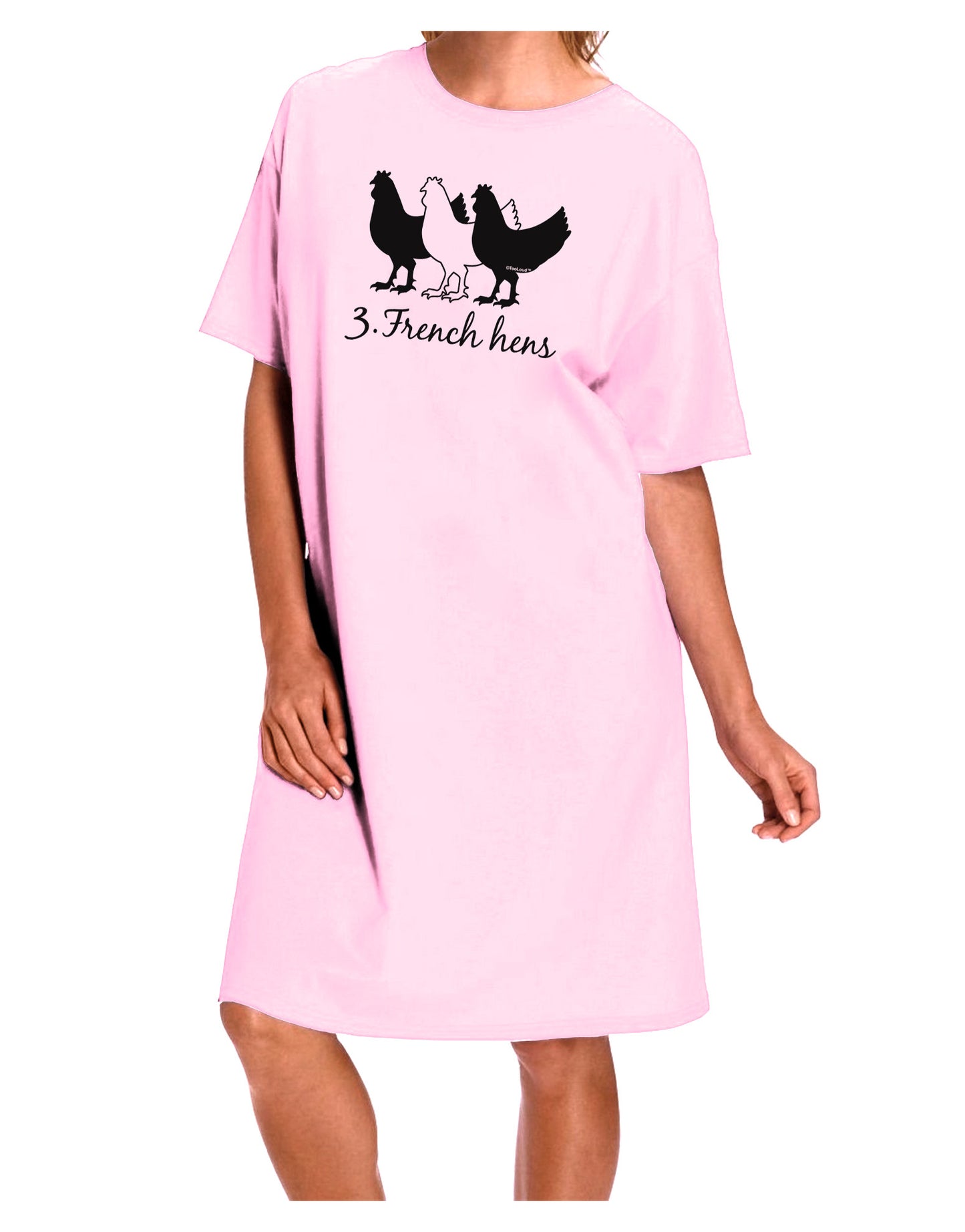 Three French Hens Text Adult Wear Around Night Shirt and Dress-Night Shirt-TooLoud-Pink-One-Size-Fits-Most-Davson Sales