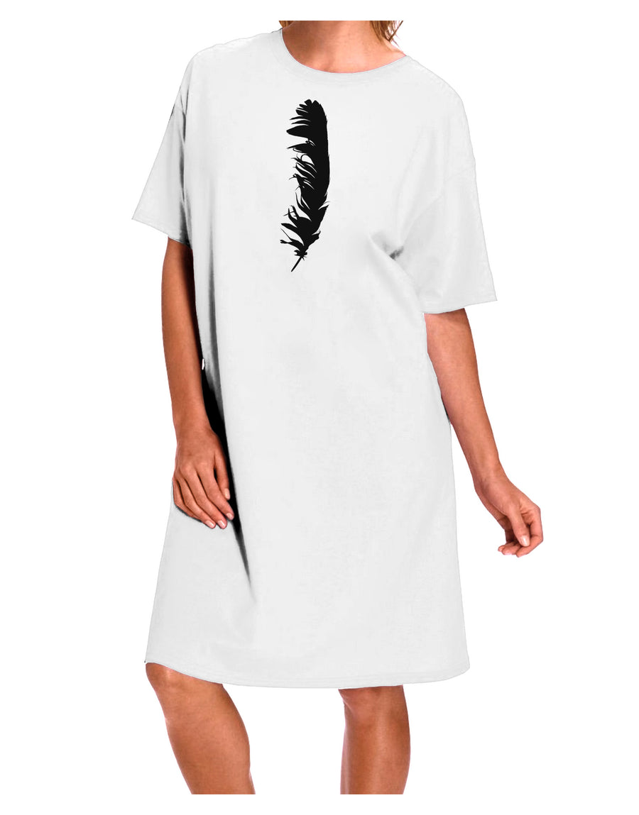 Elegant White One Size Adult Night Shirt Dress with Black Feather Design-Night Shirt-TooLoud-White-OSFM-Davson Sales