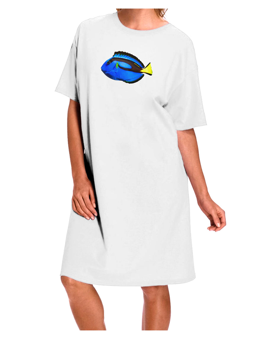 Stylish White One Size Blue Tang Fish Adult Night Shirt Dress-Night Shirt-TooLoud-White-OSFM-Davson Sales