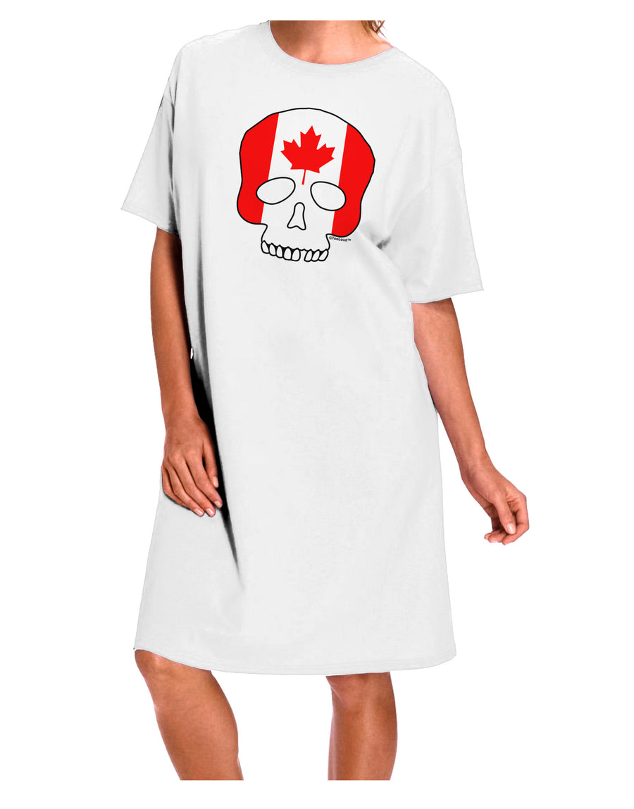 Canadian Skull Flag Adult Night Shirt Dress in White - One Size-Night Shirt-TooLoud-White-One-Size-Davson Sales