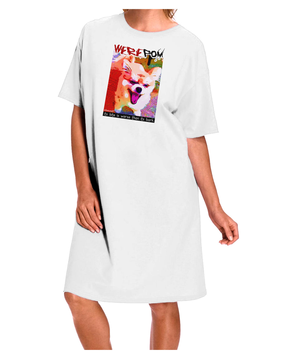 Werewolf Pomeranian Adult Night Shirt Dress - White - One Size by TooLoud on WerePom-Night Shirt-TooLoud-White-One-Size-Davson Sales