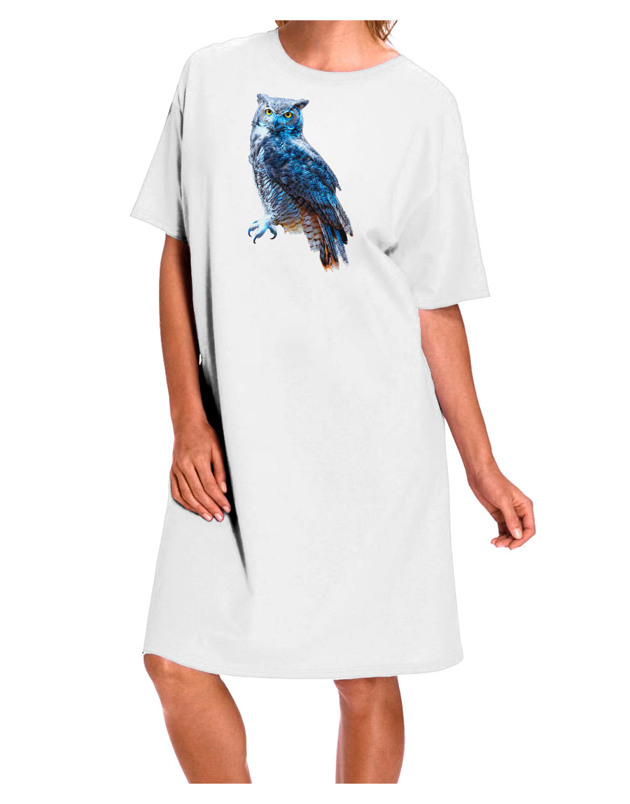 Stylish and Vibrant Great Horned Owl Adult Night Shirt Dress in White - Available in One Size-Night Shirt-TooLoud-White-OSFM-Davson Sales