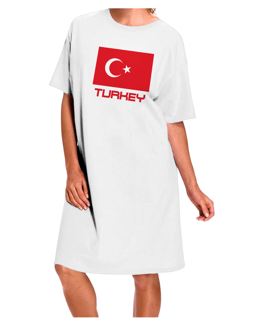 Elevate your style with the Turkey Flag Adult Night Shirt Dress in White - One Size, exclusively by TooLoud.-Night Shirt-TooLoud-White-One-Size-Davson Sales