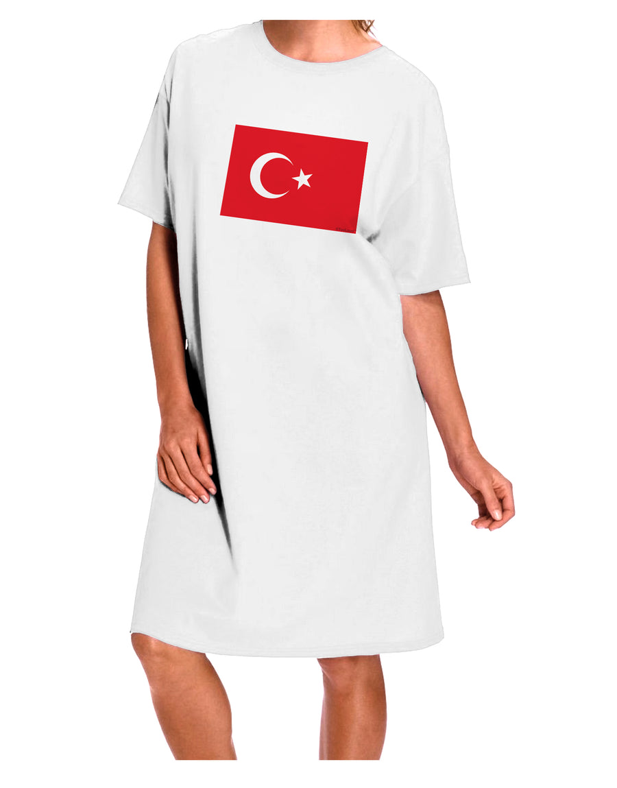 Elevate your style with the Turkey Flag Adult Night Shirt Dress in White - One Size, exclusively by TooLoud.-Night Shirt-TooLoud-White-One-Size-Davson Sales