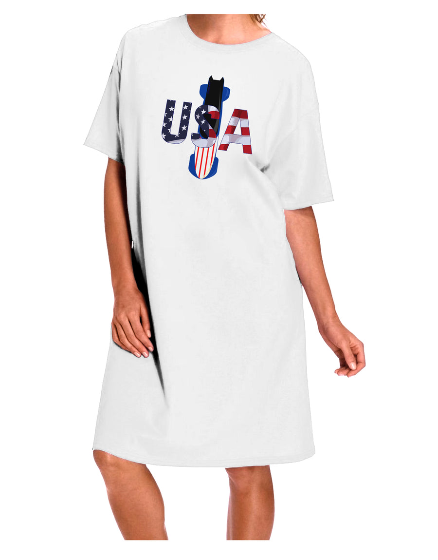 TooLoud presents the USA Bobsled Adult Night Shirt Dress in White - One Size, an exquisite addition to your wardrobe.-Night Shirt-TooLoud-White-One-Size-Davson Sales