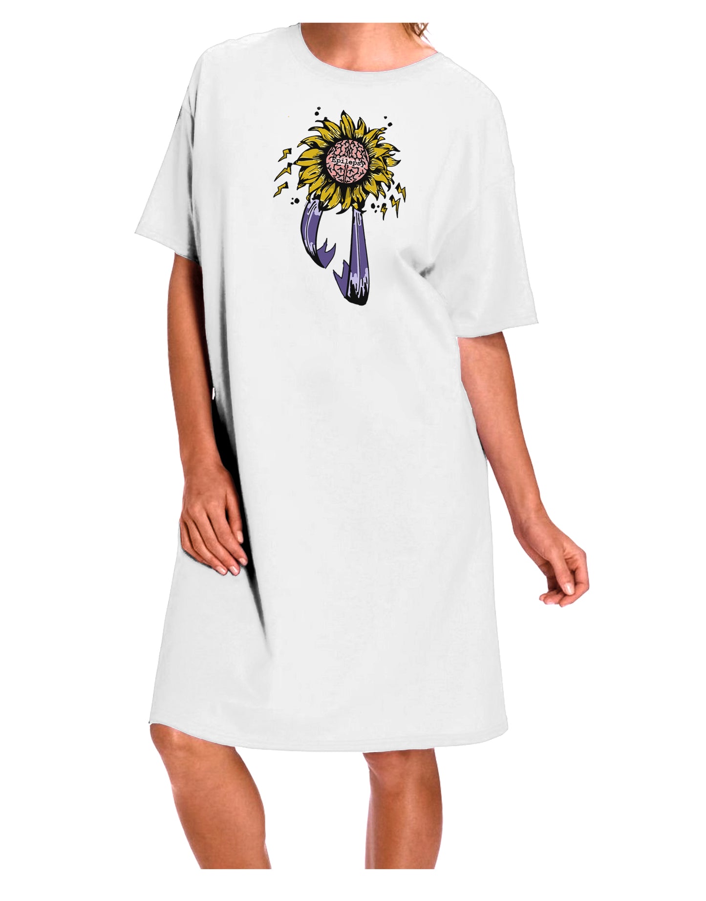 Epilepsy Awareness Night Shirt Dress - Adult Size, White, One Size-Night Shirt-TooLoud-Davson Sales