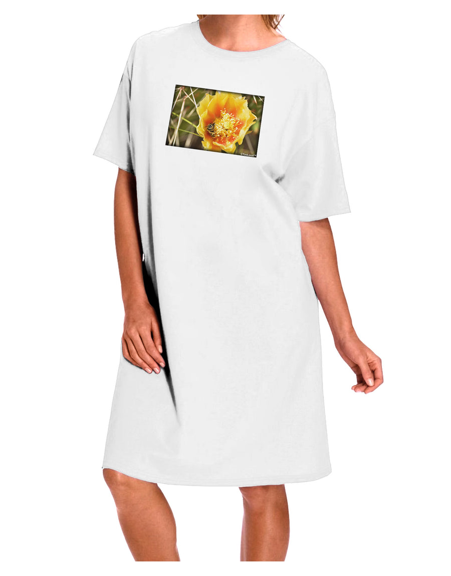 White Bee Cactus Adult Night Shirt Dress - One Size-Night Shirt-TooLoud-White-OSFM-Davson Sales