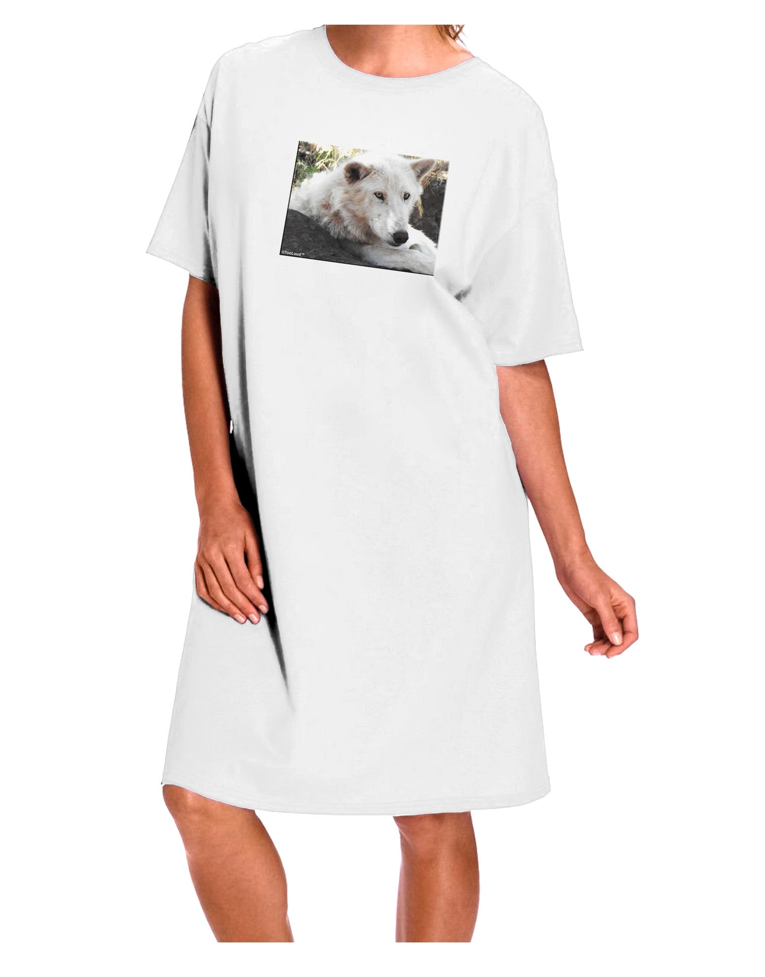 Elegant White Wolf Adult Night Shirt Dress - White - One Size-Night Shirt-TooLoud-White-One-Size-Davson Sales