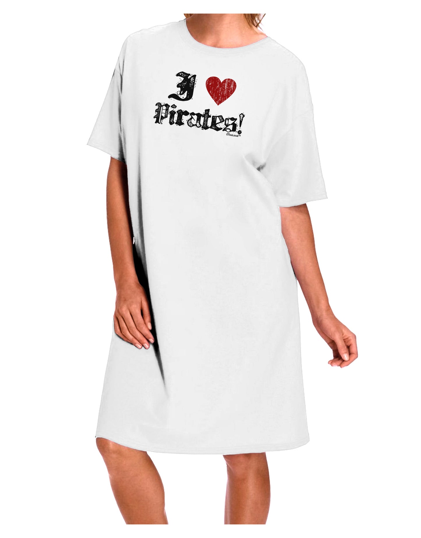 Stylish and Comfortable White Adult Night Shirt Dress with Pirate Design - One Size-Night Shirt-TooLoud-White-OSFM-Davson Sales