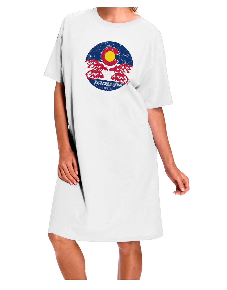 Colorado Rocky Mountain Bighorn Sheep Flag Adult Night Shirt Dress - Grunge Style, White, One Size-Night Shirt-TooLoud-Davson Sales