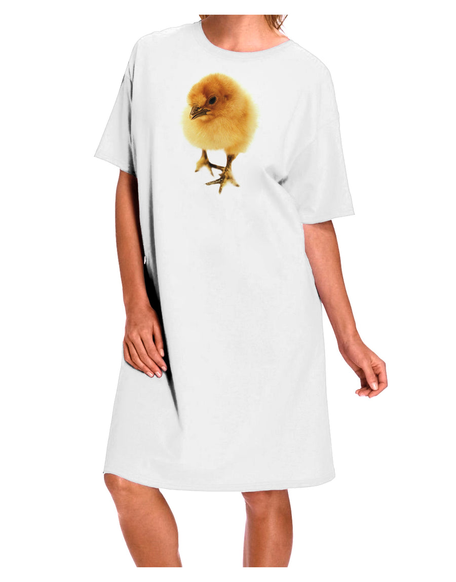 Elegant White One Size Adult Night Shirt Dress with Fluffy Chick Design-Night Shirt-TooLoud-White-OSFM-Davson Sales