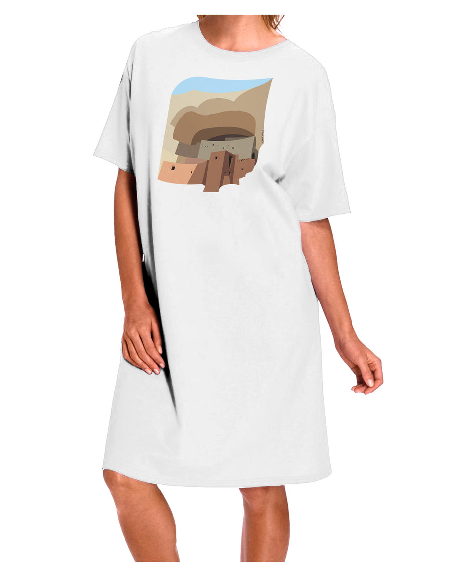 Montezuma Castle Artwork Night Shirt Dress for Adults - White - One Size-Night Shirt-TooLoud-White-OSFM-Davson Sales