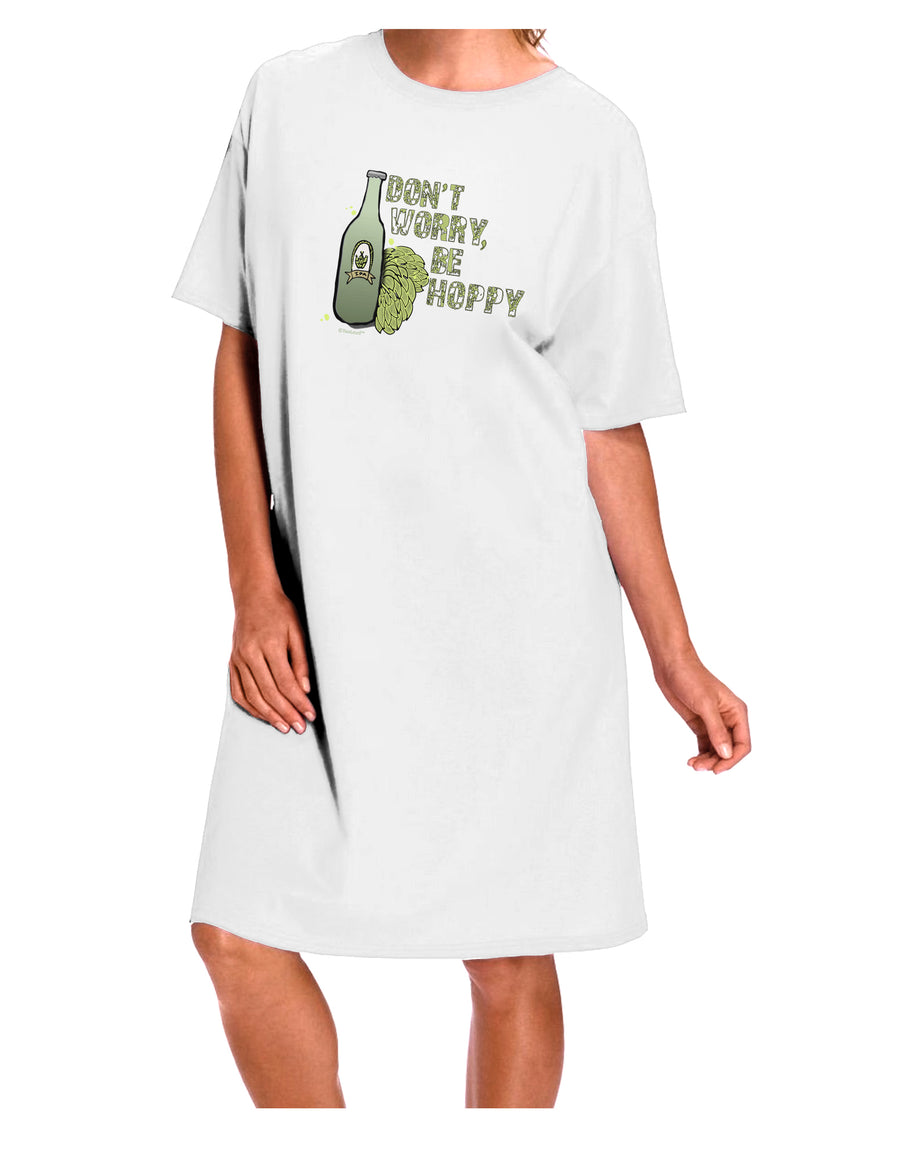 Relax and Embrace Comfort with the Don't Worry Be Hoppy Adult Night Shirt Dress in White - One Size-Night Shirt-TooLoud-Davson Sales