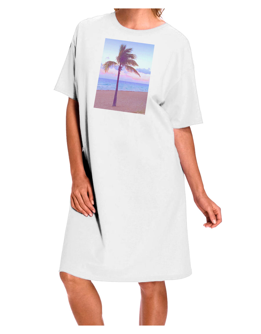 White Palm Tree Beach Filter Adult Night Shirt Dress - One Size-Night Shirt-TooLoud-White-OSFM-Davson Sales