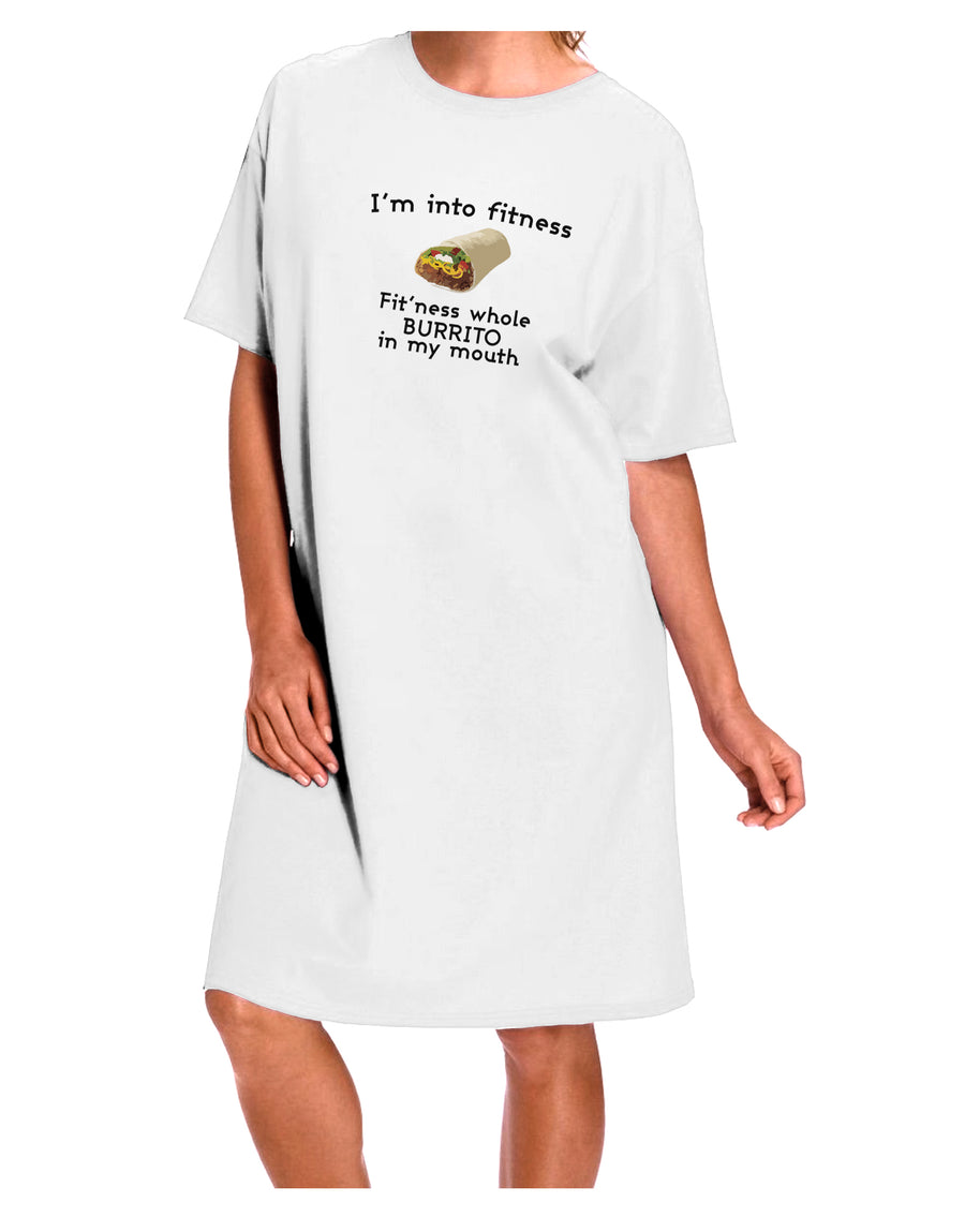 TooLoud White Adult Night Shirt Dress - Fitness Burrito Design-Night Shirt-TooLoud-White-One-Size-Davson Sales