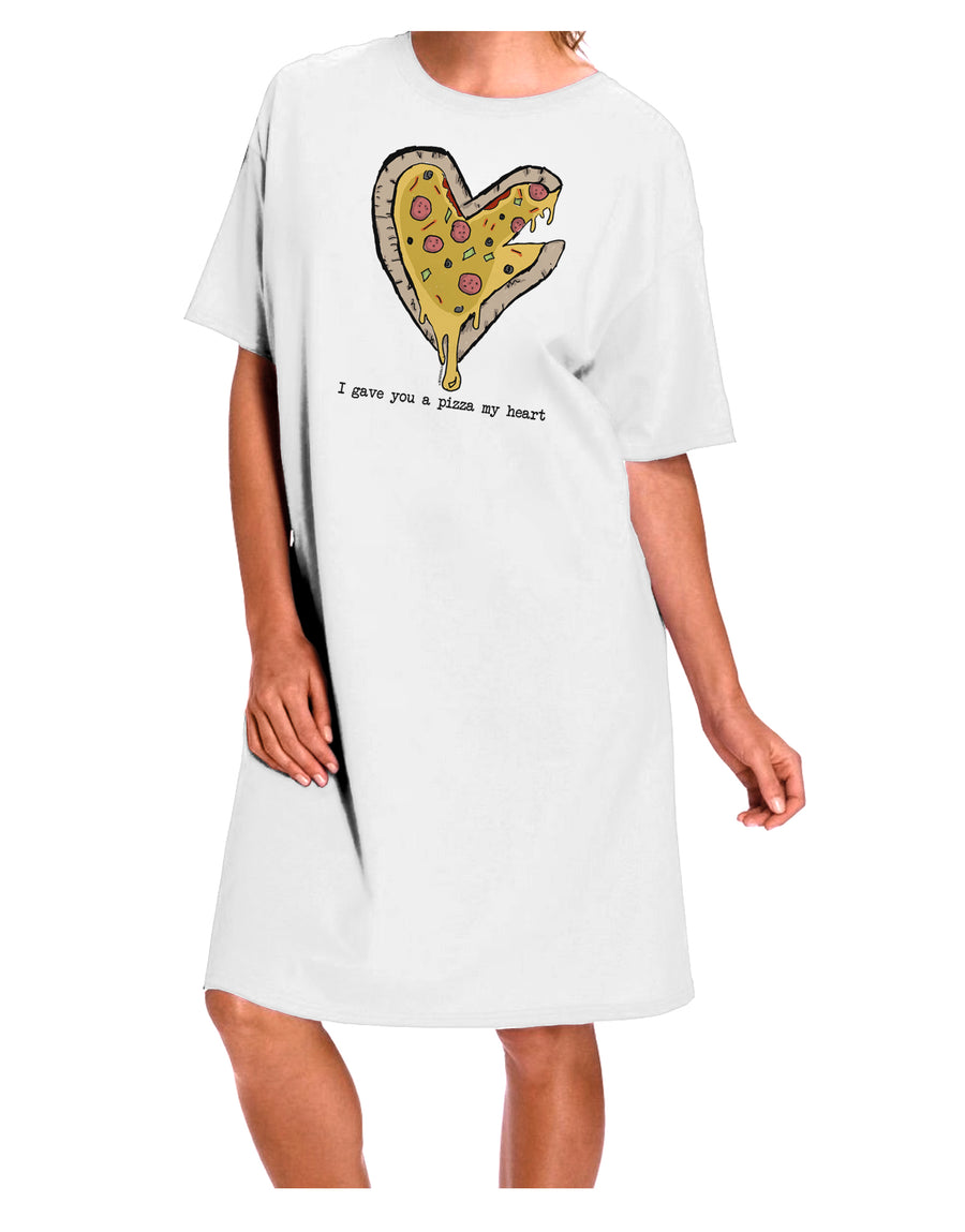 Stylish and Comfortable Adult Night Shirt Dress in White - "TooLoud I Gave You a Pizza My Heart"-Night Shirt-TooLoud-Davson Sales