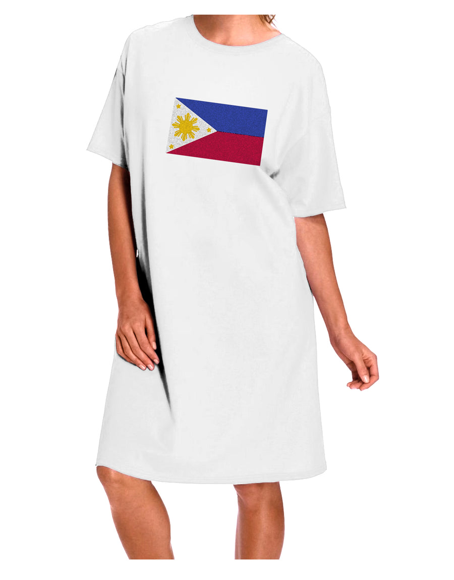 Stylishly Distressed Philippines Flag Adult Night Shirt Dress in White - Available in One Size-Night Shirt-TooLoud-Davson Sales