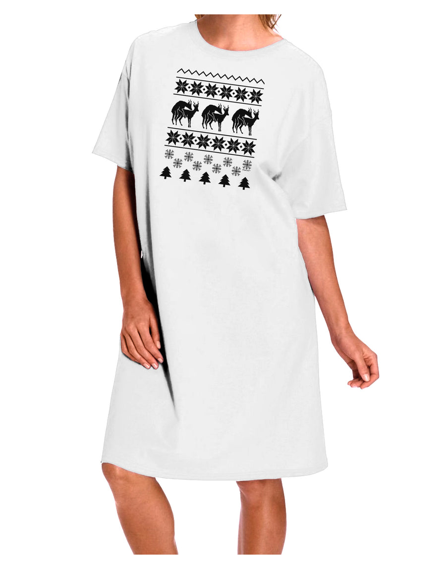 Stylish White Adult Night Shirt Dress featuring Playful Reindeer Design - One Size-Night Shirt-TooLoud-White-One-Size-Davson Sales