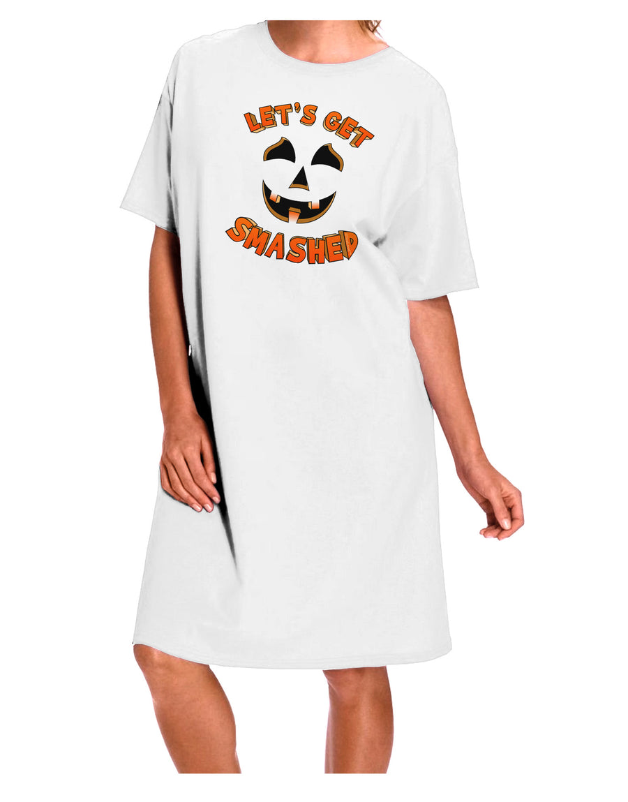 Stylish and Comfortable White Adult Night Shirt Dress - One Size, featuring the "Let's Get Smashed Pumpkin" Design by TooLoud-Night Shirt-TooLoud-White-One-Size-Davson Sales