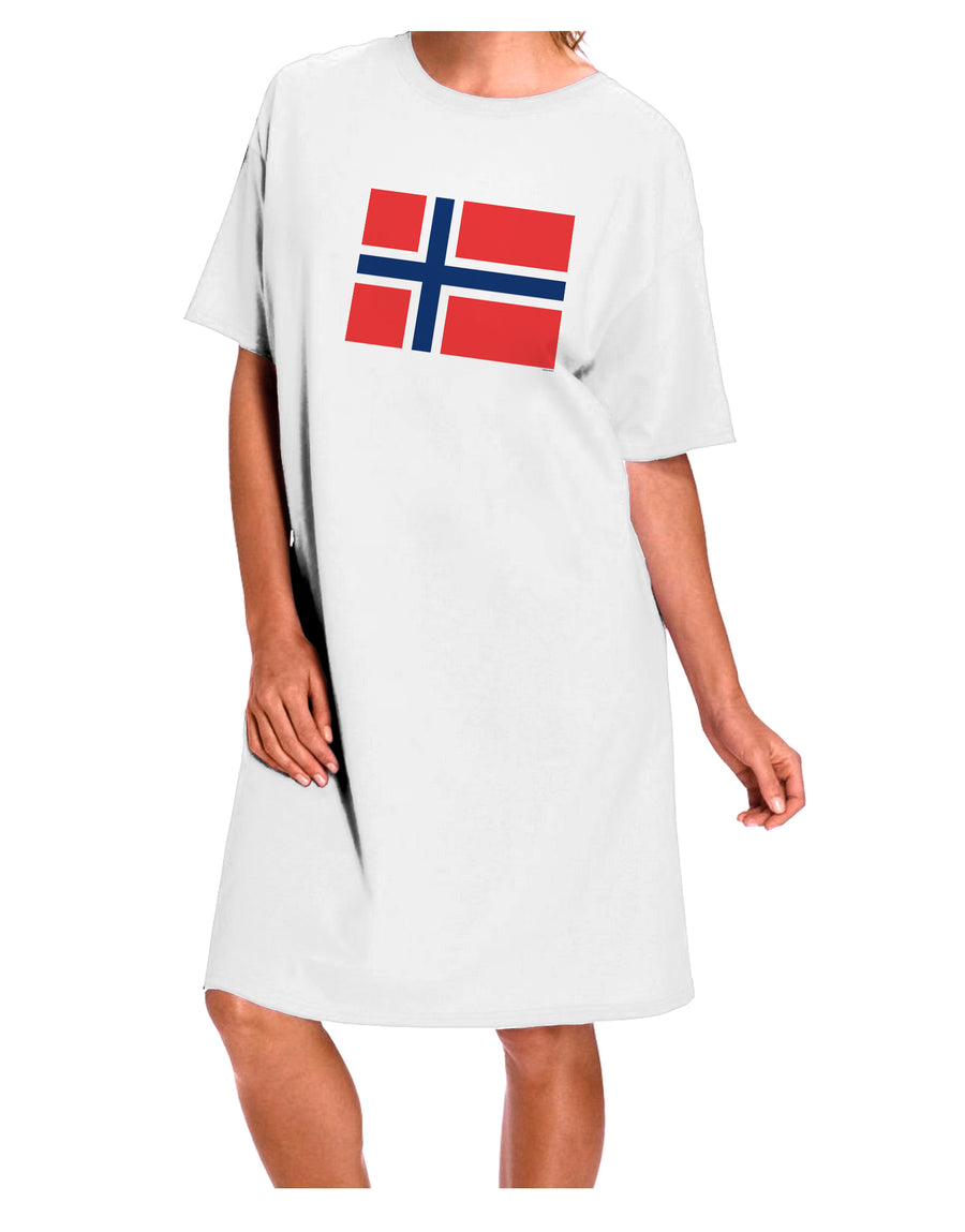 Norwegian Flag Adult Night Shirt Dress in White - One Size-Night Shirt-TooLoud-Davson Sales