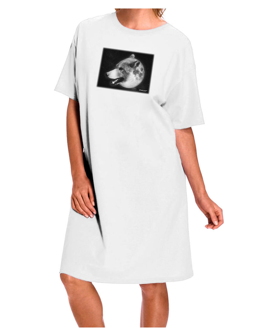 Elegant White Wolf Moon Adult Night Shirt Dress in White - Available in One Size-Night Shirt-TooLoud-White-OSFM-Davson Sales