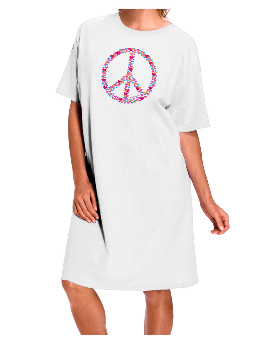 Stylish White Adult Night Shirt Dress with Peace Sign Hearts Design - Available in One Size-Night Shirt-TooLoud-White-OSFM-Davson Sales