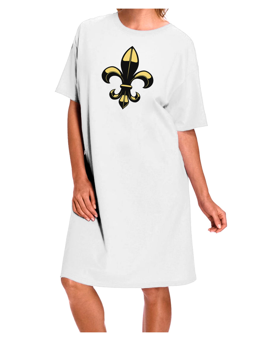 Elegant Golden Fleur de Lis Adult Night Shirt Dress in White - Available in One Size-Night Shirt-TooLoud-White-OSFM-Davson Sales