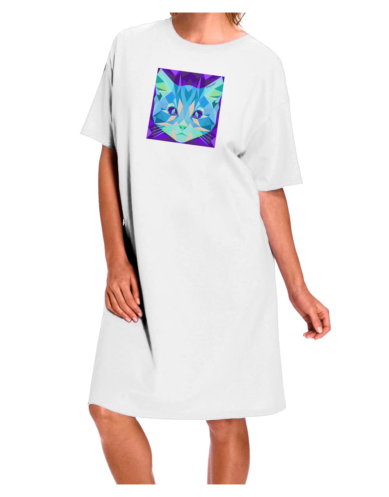 Elegant Geometric Kitty Inverted Night Shirt Dress for Adults - White - One Size-Night Shirt-TooLoud-White-OSFM-Davson Sales