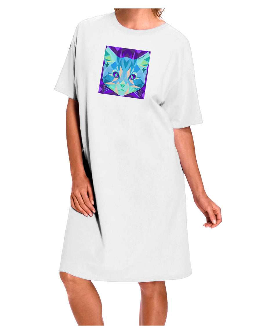 Elegant Geometric Kitty Inverted Night Shirt Dress for Adults - White - One Size-Night Shirt-TooLoud-White-OSFM-Davson Sales