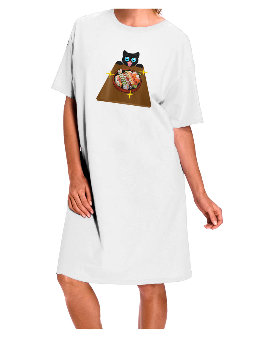 Stylish Anime Cat Loves Sushi Adult Night Shirt Dress in White - One Size, Exclusively by TooLoud-Night Shirt-TooLoud-White-One-Size-Davson Sales
